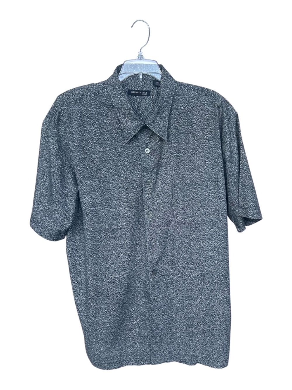 Men's Kenneth Cole Dark Gray Geometric Print Button up Shirt-Size XXL